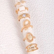 6pcs/Set Women's Rings, Multicolor Rhinestone & Gemstone Decor Geometric & Snake Design Jewelry