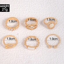 6pcs/Set Women's Rings, Multicolor Rhinestone & Gemstone Decor Geometric & Snake Design Jewelry