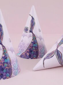 6 piezas Gorros de fiesta con patrón de sirena morada, suministros de decoración para fiestas de cumpleaños con temática de sirena, fiestas familiares, accesorios de fotografía