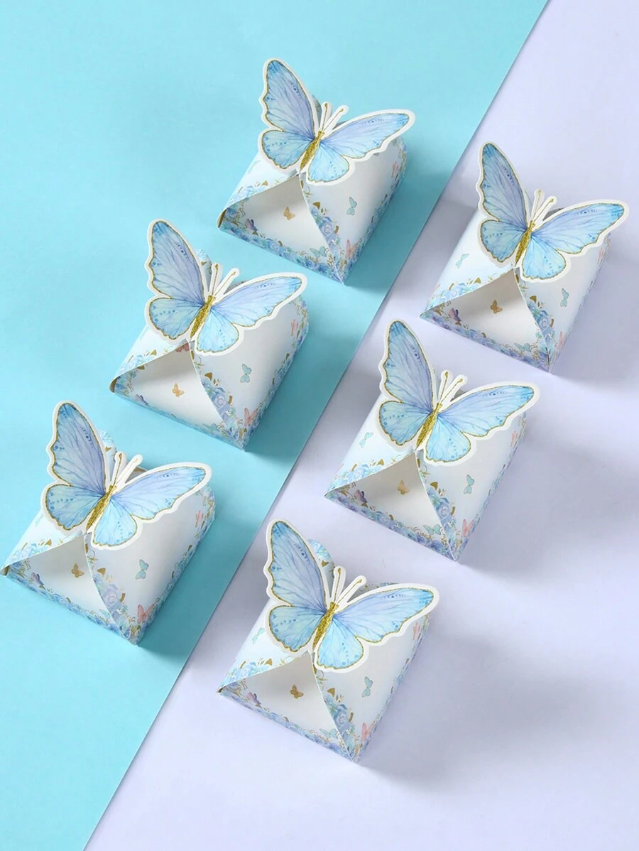 12pcs Blue Butterfly Shaped Mini Candy Boxes, Birthday, Wedding, Holiday Party Gift Packaging, Back To School, Valentine's Day Gift Boxes - Blue - View 1