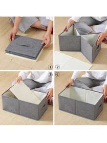 1pc Fabric Foldable & Washable Storage Box Without Lid For Closet Clothing & Toy Organization,For Back To School - Grey - View 3
