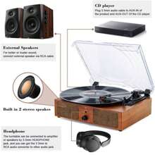 Bluetooth Vinyl Record Player With Built-In Speakers, Support USB RCA Output, Aux-In Headphone, Auto Stop, 3 Speed Belt Drive, Portable Phonograph For Entertainment And Decoration - màu nâu - Xem 2