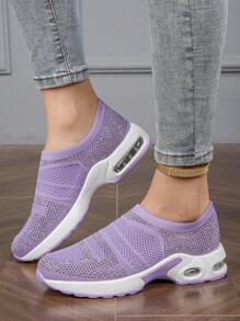 Scarpe Piatte Comode, Lucenti E Decorate Con Strass A Punta Tonda Per Donna, Adatte All'uso Esterno - Viola - Visualizzare 1