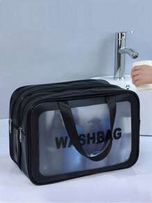 2尺寸雙層乾濕分離PU女士旅行收納袋化妝包組織袋防水洗漱袋化妝箱