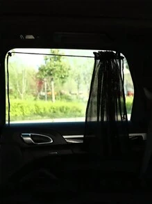 1pc Hookless Damask Car Sunshade: Stylish Polyester Curtains For Cool, , Car Side Window Curtains Protected Interiors & Easy Summer Relief! - Black - View 2