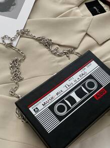 Unique Design Vintage Style Personalized Radio & Cassette Tape Chain Shoulder Bag - Black - View 2
