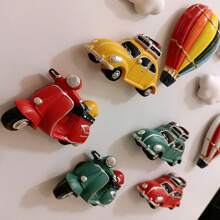 卡通3d交通工具磁貼：汽車,摩托車,公車,冰箱裝飾 - 紅色巴士+1朵雲 - 查看 1