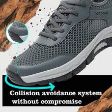 2024全新男士戶外徒步鞋灰色透氣網眼休閒運動鞋防滑時尚跑步鞋 - 灰色 - 查看 5