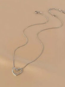 1 件镂空心形设计金色女士项链，甜美简约锁骨链，独特别致的心形不锈钢吊坠，适合日常使用，情人节礼物，妈妈，母亲，母亲节，礼物
