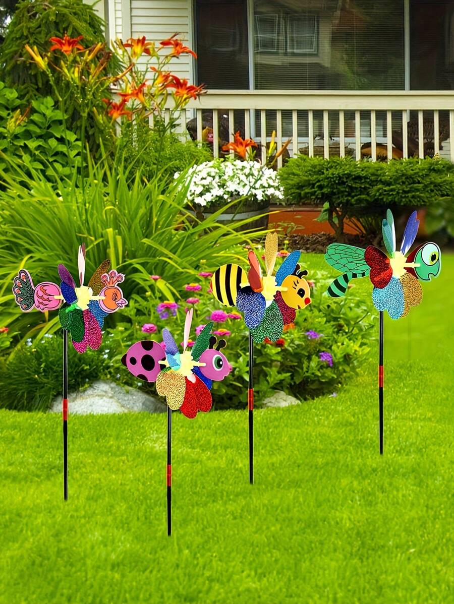 1 Pieza/2 Piezas Caricatura Molinillo De Viento De Insecto Abeja Con Lentejuelas 3d, Decoración De Molinillo De Viento Colorido Para El Hogar Y El Patio