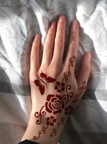 8 Sheets Henna Stickers Moon Feather Henna Stencil Sticker For Body Painting - Black - View 6