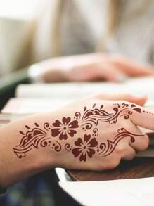 8 Sheets Henna Stickers Moon Feather Henna Stencil Sticker For Body Painting - Black - View 4