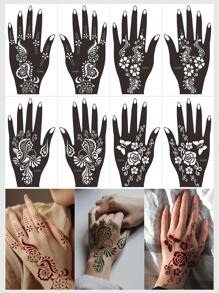 8 Sheets Henna Stickers Moon Feather Henna Stencil Sticker For Body Painting - Black - View 1