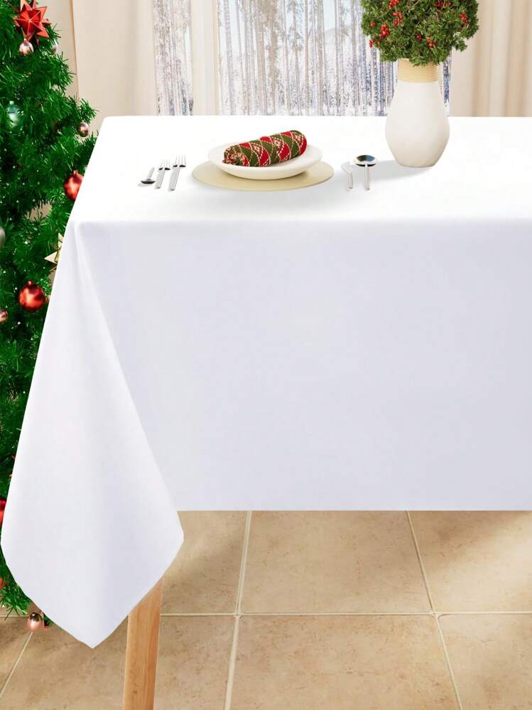 1pc Stain-Resistant Dustproof Polyester Solid Color Square Modern Minimalist Tablecloth, High-Grade Feel, Suitable For Home, Restaurant, Party, Camping Decoration - White - View 1