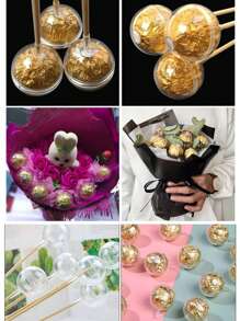 40pcs DIY Candy Chocolate Flower Stand Set, Including 20 Clear Ball-Shaped Containers And 20 Bamboo Sticks For Wedding, Graduation, Mother's Day, Anniversary, Party And Birthday Bouquet Materials Packaging