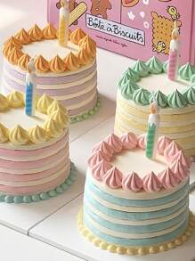 4pcs Cute Flame Candles In Macaron Colors, Party Cake Decorative Candle - Multicolor - View 6