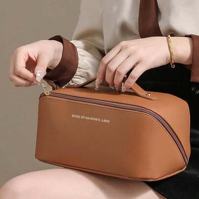 1 件便携式化妆收纳袋，现代字母图案化妆收纳袋，适合家庭使用，波西米亚风格，适合假日海滩、浴室收纳、卧室收纳，大容量