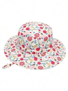 1件装儿童夏季遮阳帽，宽檐印花透气沙滩帽，男女童户外运动帽，婴儿款 - 玫瑰紅 - 查看 3