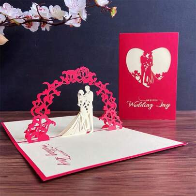 1pc Sweet Wedding 3d Pop-Up Greeting Card, Romantic Love Paper Sculpture Card For Valentine's Day, Wedding,Christmas