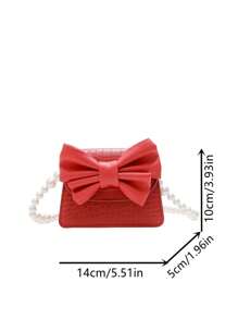 Bolso Bandolera Infantil Para Niñas, Mini Bolso Con Lazo, Cadena De Perlas - Rojo - Ver 3