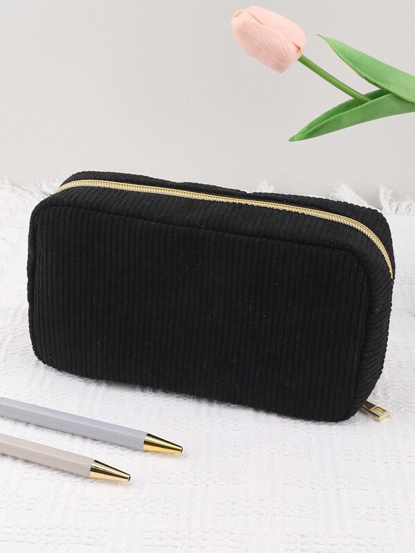 1 pieza Estuche de lápices de pana: simple, de moda, espacioso, adecuado para estudiantes de secundaria, papelería escolar, estuche de lápices, mochila escolar