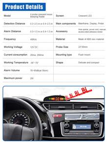 Universal Parking Sensor Kit, LED Display, 22mm 4 Sensors, Backlit Reverse Radar Monitoring System, 12V - Black - View 9