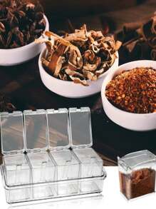 4 Pieces Acrylic Spice Rack With Spoon, Transparent Condiment Box, 4 Pieces Condiment Storage Containers, Spice Jars With Lid And Spoon, 4 Pieces Acrylic Spice Rack With Spoon - Clear - View 6