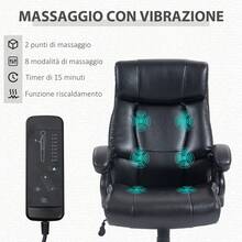 Vinsetto Poltrona da Ufficio Massaggiante e Riscaldata, Sedia Ergonomica con Funzione Dondolo, 2 Punti Massaggio e 8 Programmi, Finta Pelle Nera - nero - Visualizzare 8