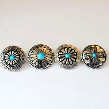 4pcs 3cm Đường kính Dát Kim loại Nút Đối với Dây tóc , DIY Phụ kiện Đối với Da Thủ công mỹ nghệ Và May vá , Phong cách Vintage - Màu xanh lam - Xem 11