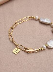 1 bucată brățară de perle naturale, placată cu aur de 18k, pentru femei, cadou ideal pentru ea - alb - Vizualizare 3