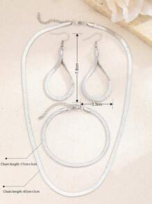 4pcs Stainless Steel Jewelry Set, Fashionable Unisex Snake Chain Necklace, Bracelet, Earrings Gift Box Set - Silver - View 6