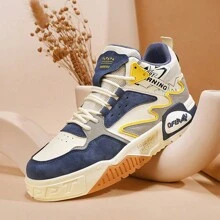 Men's Comfortable Slip-Resistant Breathable Printed Patchwork High-Top Sneakers - Beige - View 2