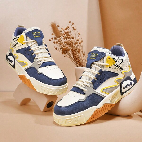 Men's Comfortable Slip-Resistant Breathable Printed Patchwork High-Top Sneakers