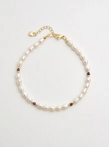 1入14k鍍金天然珍珠和水晶裝飾女士腳鍊 - 彩色 - 查看 10