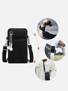 女士手机包，字母图案印花时尚迷你斜挎包，运动臂包和跑步腕包，迷你休闲斜挎手机包，带耳机孔和方便的配件，适合户外活动手机轻便时尚白领上班族大学工作商务通勤办公室周年纪念情侣生日礼物 - 黑色 - 查看 4