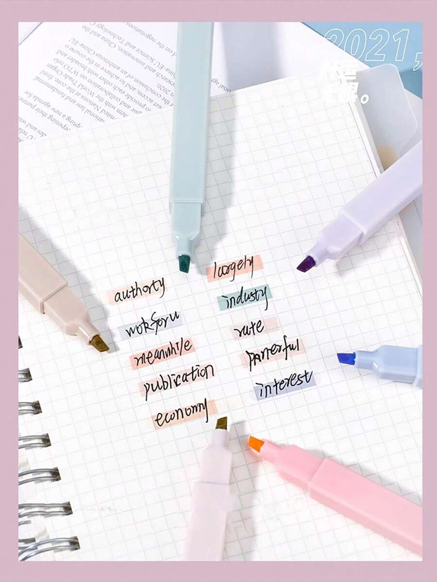6pcs/Set Soft Tip Doodling Highlighter Pens, Cute Pastel Color