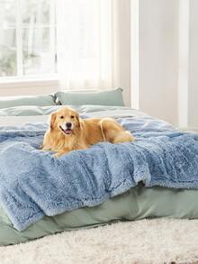 Waterproof Dog Blankets For Dogs - Calming Cat Blanket For Couch Protector Washable, Long Fau X Fur Pet Blanket For Puppy, Reversible Furniture Protection - 藍色 - 查看 5