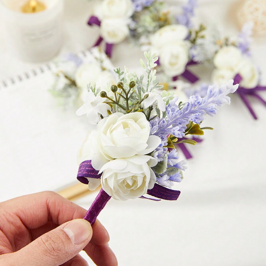 6pcs Boutonniere For Men Wedding Groom Groomsmen Artificial Flowers Boutonniere For Wedding