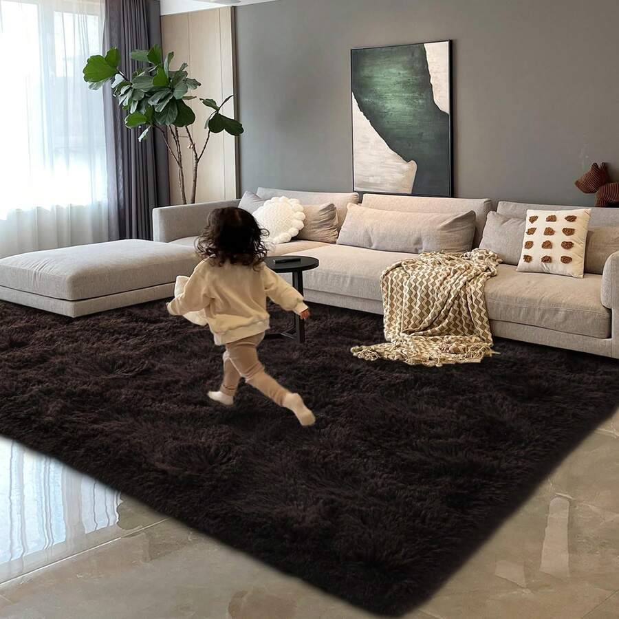 Available In A Variety Of Sizes And Colors Luxury Fluffy Area Rug Modern Shag Rugs For Bedroom Living Room, Super Soft And Comfy Carpet - Dark Brown - View 1