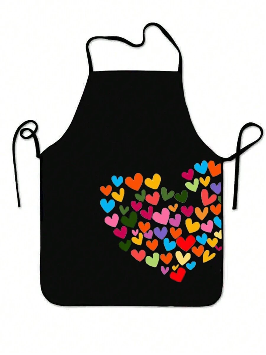 1pc Colorful Heart Shaped Minimalist Kitchen Apron, Unisex,Kitchen,Bathroom,Home,Household Suppliers - Multicolor - View 1
