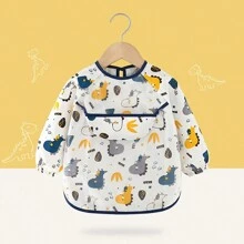 1 件装可爱龙图案双面防水幼儿围兜长袖喂奶罩衣 适合婴儿