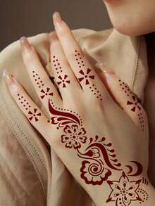 8 Sheets Henna Stickers Moon Feather Henna Stencil Sticker For Body Painting - Black - View 3