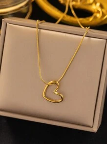 1 件镂空心形设计金色女士项链，甜美简约锁骨链，独特别致的心形不锈钢吊坠，适合日常使用，情人节礼物，妈妈，母亲，母亲节，礼物