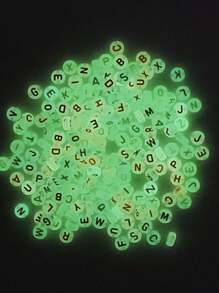 Letras, Abecedario, Acrílico, 50g, 50 piezas aprox, Luneta, Bola, DIY, Bisutería, material para pulseras, Insumos - NEON 16 - Ver 4