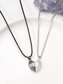 1 Pair Of Spliced Loving Couple Necklaces Magnet Attraction Wishing Stone A Memorial Gift(Box For Shooting Props, Shipped Without Box)