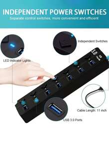 4或7口usb Hub擴展器usb3.0/usb2.0 Hub分配器,多7合1口usb開關,輕巧便攜帶燈,適用於電腦,筆記本電腦,手機,閃存盤,滑鼠,讀卡器,鍵盤,遊戲設備,mp3播放器,硬盤驅動器等,pc,book,pro,mini,i,surface Pro手機otg轉接器,打印機,相機,usb扇或任何其他usb外設等等 - 黑色 - 查看 4