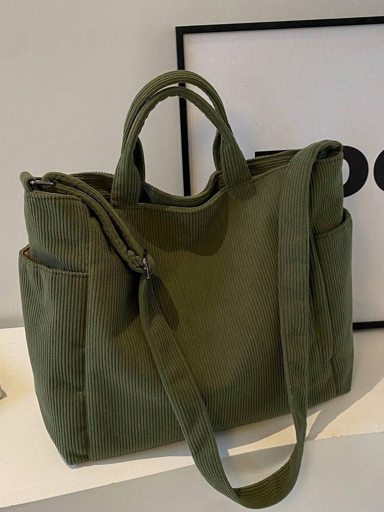 Simple Versatile Solid Color Shoulder Bag For Women, Fashion Hobo Tote Bag Casual Multi Pocket Large Capacity Purse Crossbody Bucket Bag, Vintage Satchel Bag For Outdoor Travel Commuting Work, Handbag Shopping Bags Can Hold IPad - Green - View 1