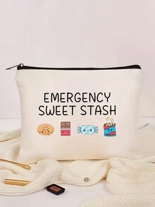 1pc Sweet Pattern Bag, Reusable Zipper Snack Bag, Travel Snacks Pouch For Girl Trips - Black - View 2