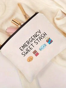 1pc Sweet Pattern Bag, Reusable Zipper Snack Bag, Travel Snacks Pouch For Girl Trips - Black - View 3