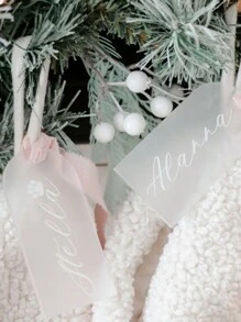 102Pcs Clear Frosted Arch Acrylic Sign Blank Arch Luggage Tags Wedding Party Guest Name Card Gift Tag Reserved Seat Sign,Christmas - White - View 5